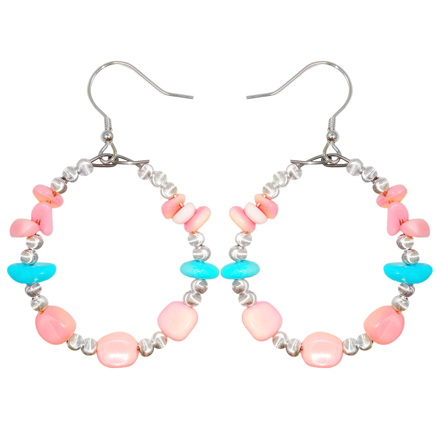Natural Sterling Treatment Turquoise Earrings With Pink Opal Showing Feminine Beauty Flexible Earrings Sway Gracefully 1