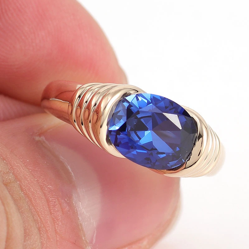 Luxury Lab Gemstone Stone Ceylon Blue Sapphire Ring 14k Gold Ring Engagement Design For Mens Ring 3CT 1