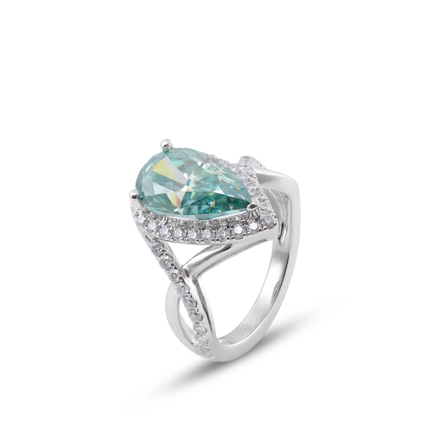 Provence Jewelry 2.5 Carat Green Pear Cut Moissanite Diamond Engagement Ring Exquisite Style Platinum Ring 1