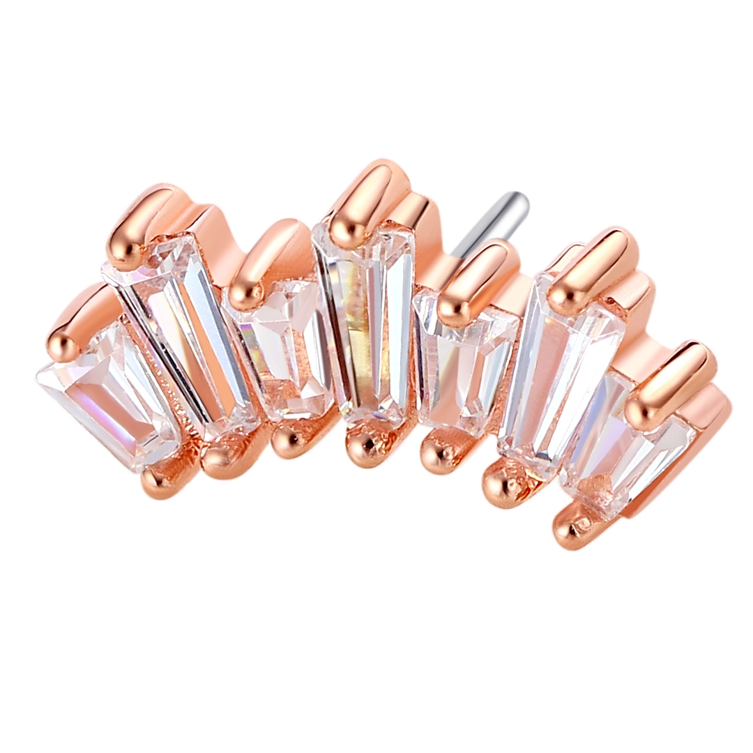 Eternal Metal 14k Solid Rose Gold 5a Trapezoid Cz Paved Fan Shaped Navelear Piercing Noselip Threadless Push In Ends Tops 1