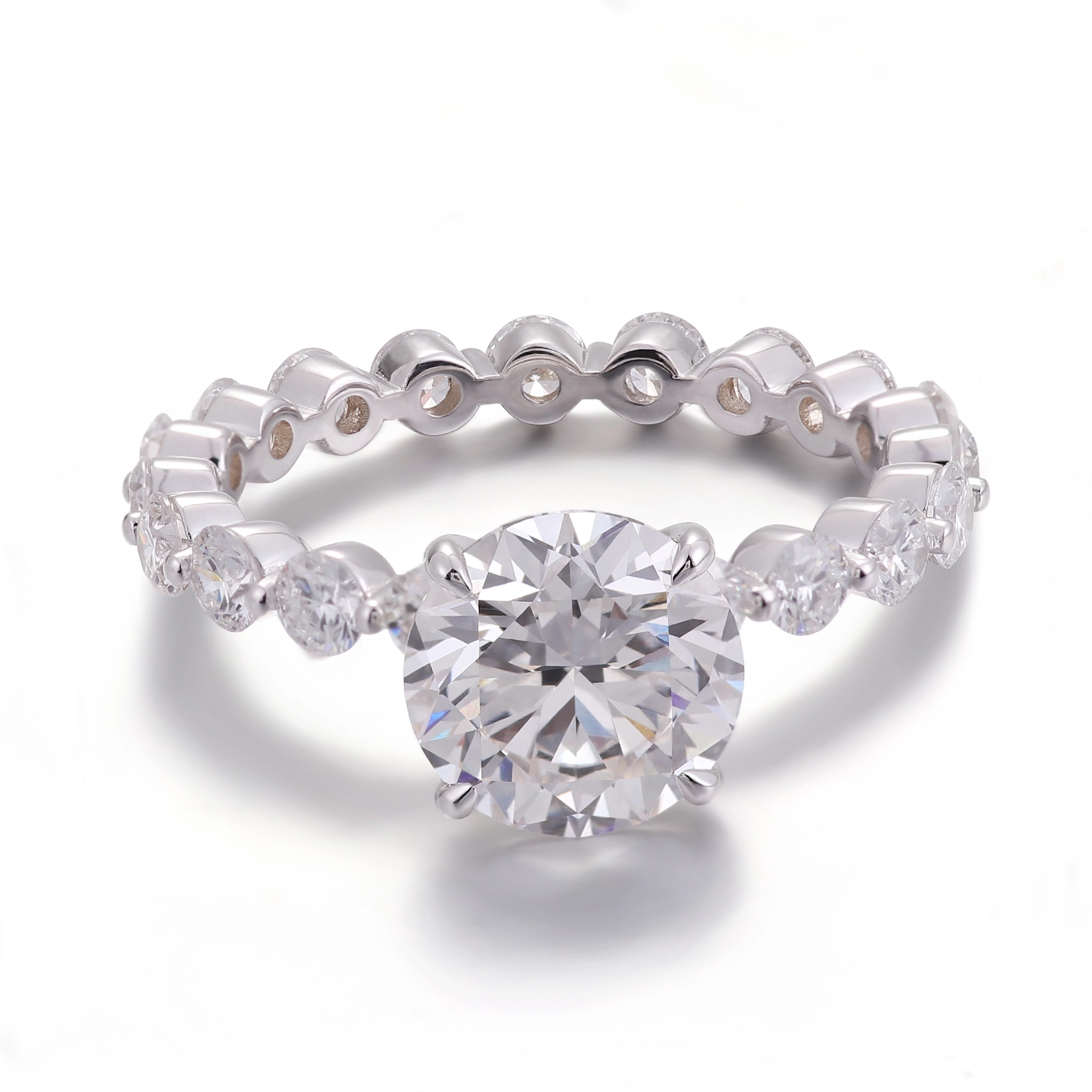 Custom Engagement Ring Jewelry 10k 14k 18k Solid White Gold Round Cut With Side Stones Lab Grown Diamond Engagement Gift Ring 1