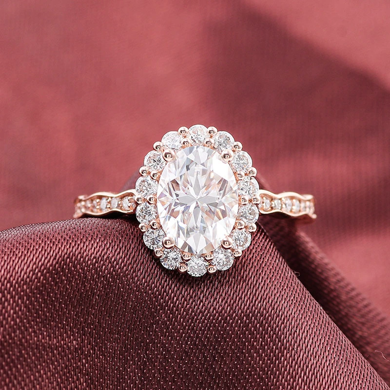 Anneau Ovale Cut Moissanite Anneau de haute qualité Def Loose Gemone Loose 14K Gol Rose Fine Bijoux Anneaux 1