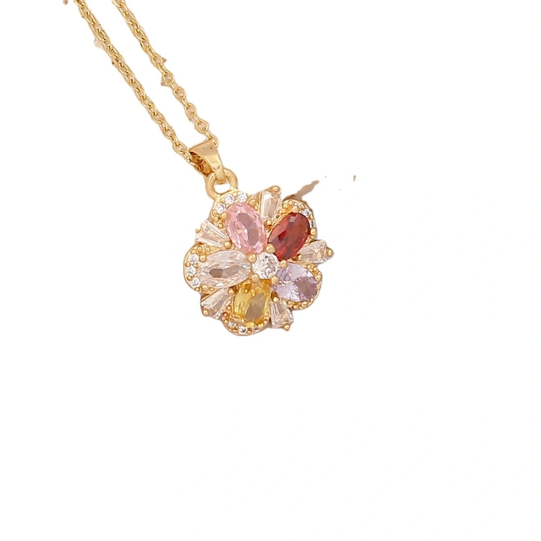 New Colorful Zirconium Flower Butterfly Love Pendant Fashion Stainless Steel Necklace Ins Women's Style Clawbone Chain 1