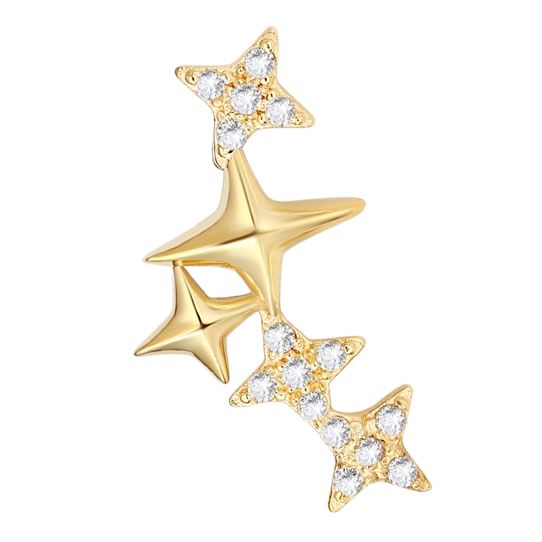 Eternal Metal 14k Solid Gold Threadless Push Pin Ends Star Cluster Shaped Clear Zircon Piercing Jewelry 1