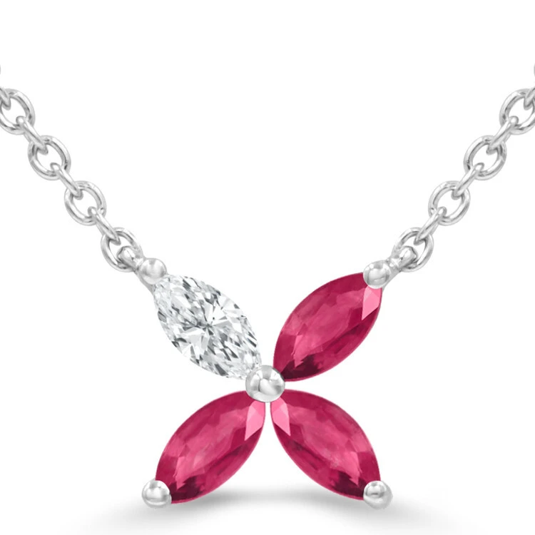 0.4CTW Marquise Lab Gemstone Diamond Accent Collier Floral en or blanc 14K 1