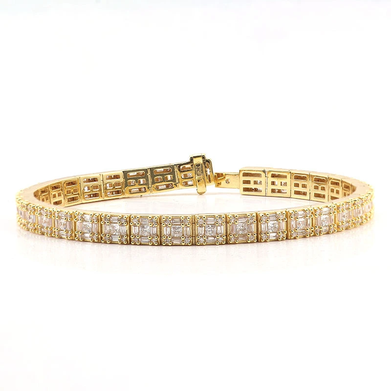 Tenniskette Goldplatte Customized Armbänder Gold S925 Sterling Silber Neues Design 3mm klassisches Reiz Moissanit Armband 1