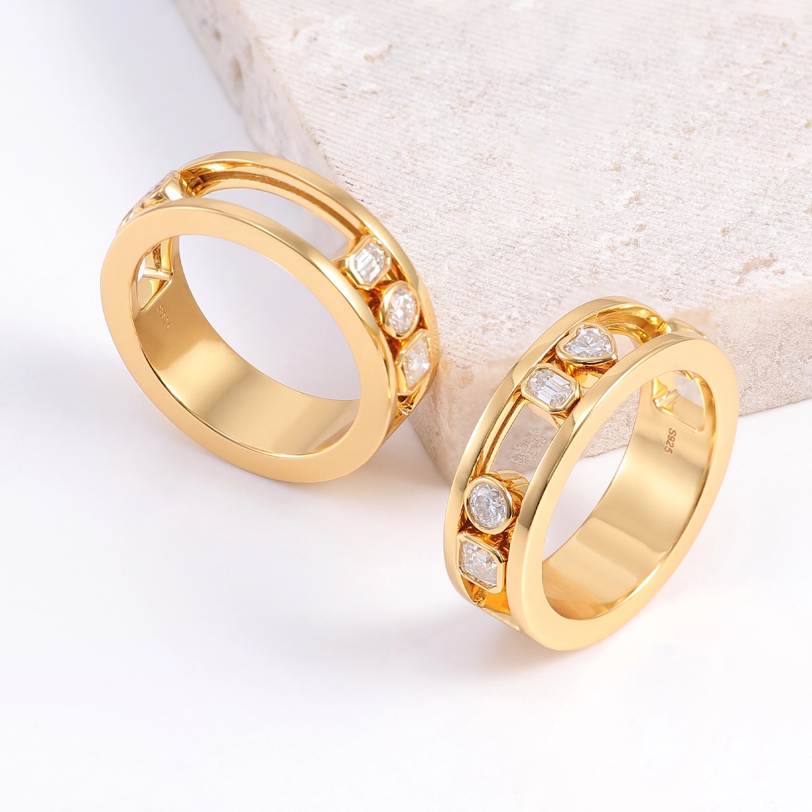 Anillo de bodas al por mayor Juego de oro deslizante de 10k oro amarillo con laboratorio CVD/HPHT Diamond Fine Jewelry Anning Anillo 1