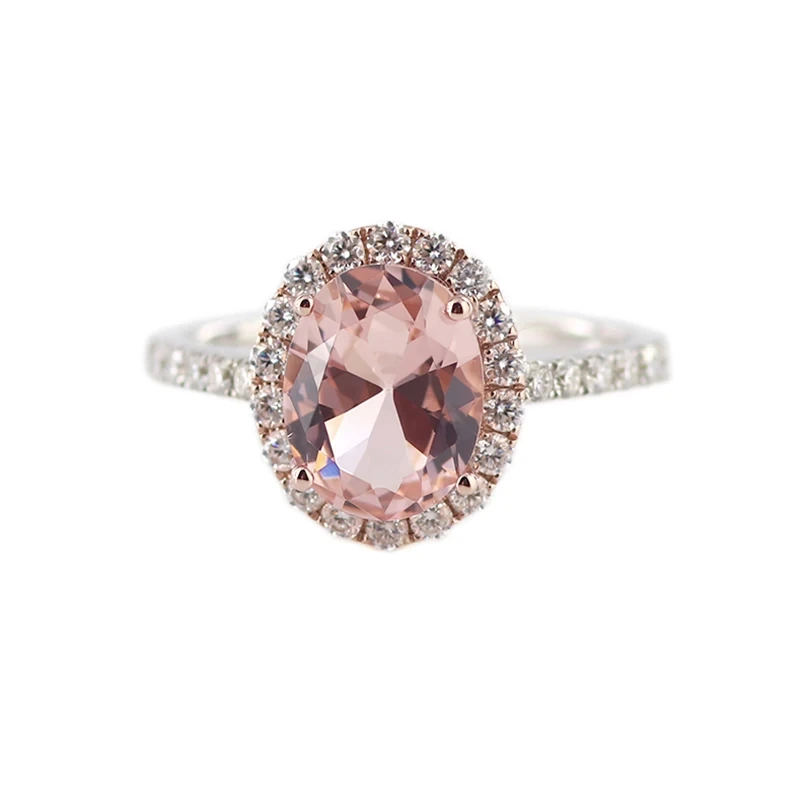 Provence Jewelry 2ct Morganite Oval Cut Pink Color Melee Moissanite Hala Side Stone Classic Fashion Style Gift 1