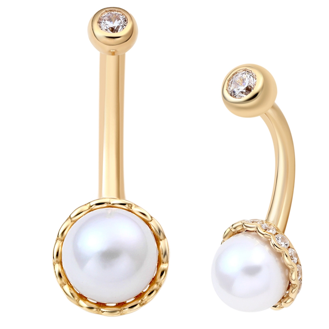 Eternal Metal 14k Solid Gold Internally Threaded Navel Rings With White Pearl Body Piercing Jewelry Wholesale 1