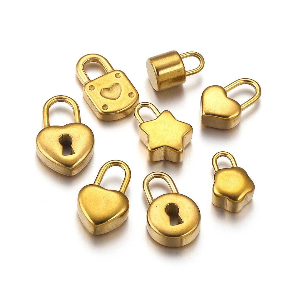 Stainless Steel Diy Pendant Accessories Lock Pendant Personality Gold Little Heart Cute Little Key Tags 1