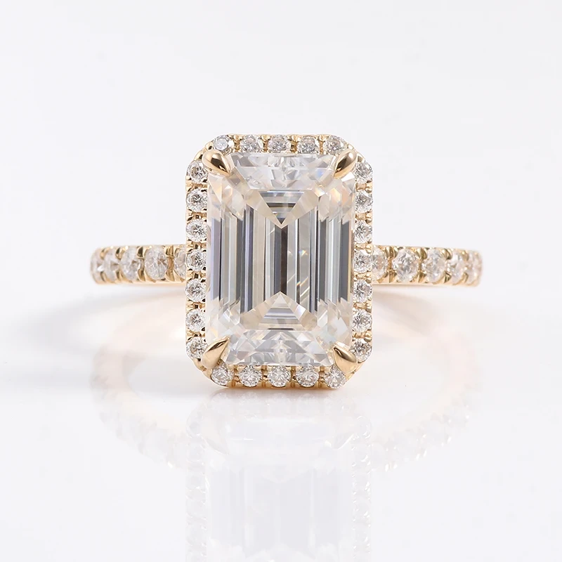 Bague de fiançailles en or 14 carats avec moissanite éternité et diamant taille émeraude, bague de fiançailles classique de luxe pour femme 1