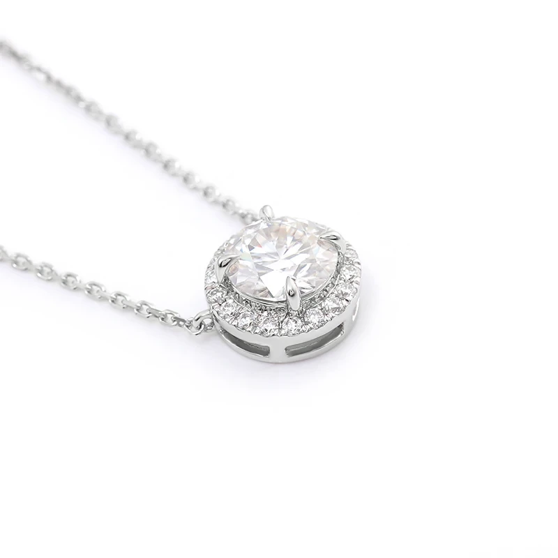 Runde geschnittene Moissanit -Anhänger Custom Halskette 9mm Def Loose Edelstein 10k Weißgold Halskette Feiner Schmuck 1