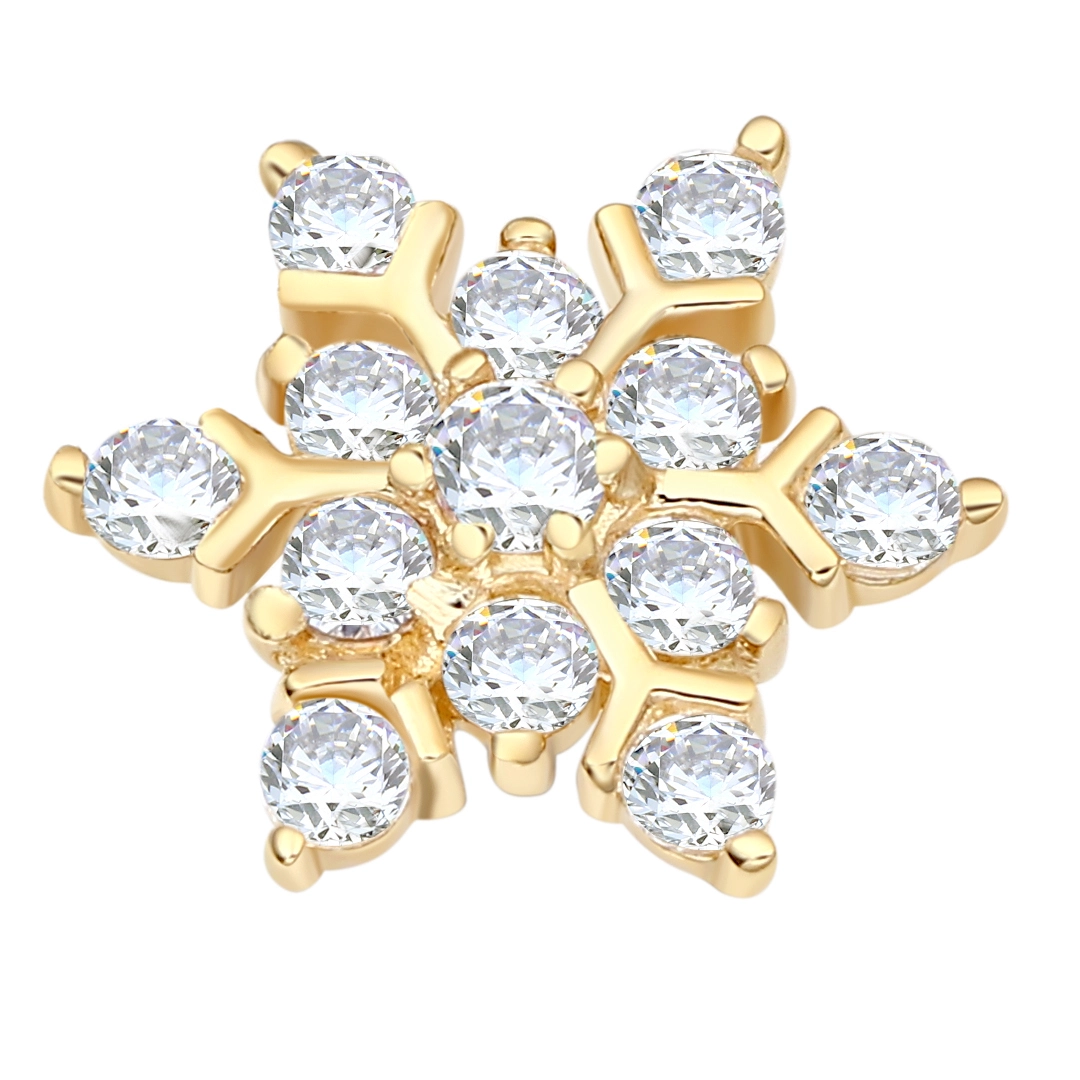 Eternal Metal 14k Solid Gold Internally Threaded Ends Snowflake Shape 5a Clear Zircon Body Piercing Jewelry Wholesale 1