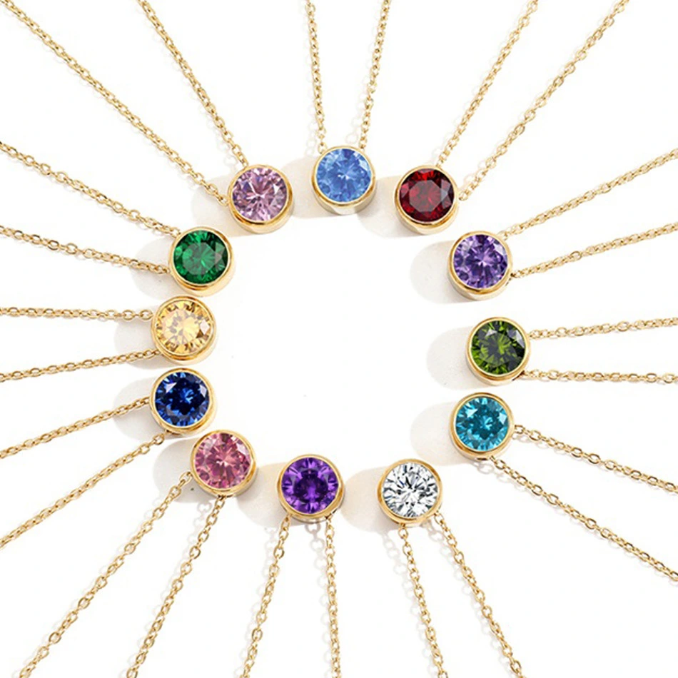 European American December Necklace 18k Gold Plated Stainless Steel Diamonds Birthstone Necklace For Women Man 1