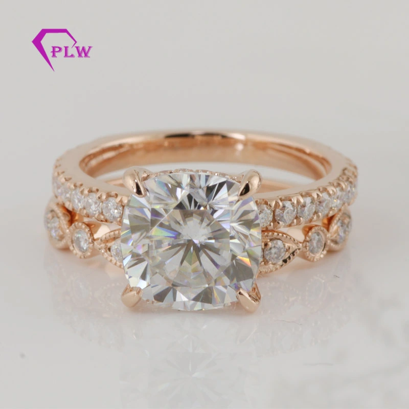 Bague de fiançailles en or rose 14 carats, 2 carats, 8 mm, taille coussin, moissanite cachée, avec accents 1