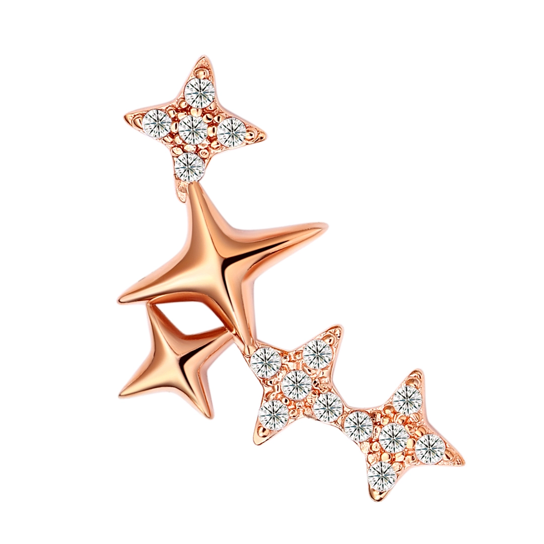 Eternal Metal 14k Solid Rose Gold Cz Paved 5 Star-shaped Noseear Piercing Jewelry Threadless Push In Ends Tops 1
