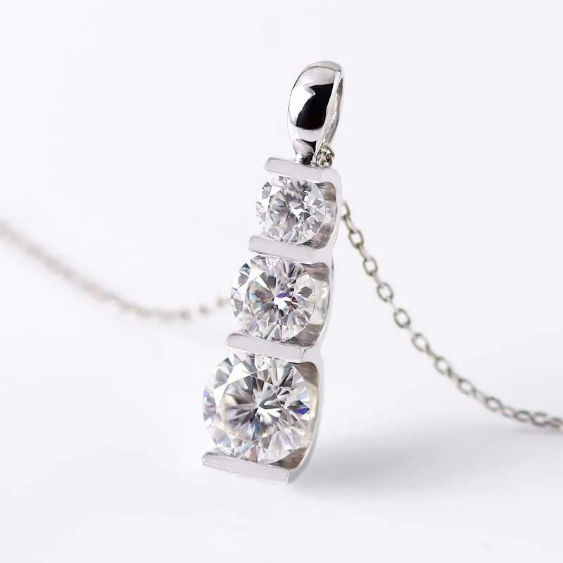Provence Jewelry Fashion Girl Collier 14K Or blanc avec trois diamants Moisanite Diamants PENDANT CADEAU 1