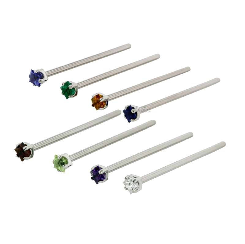 Astm F136 Titanium Fishtail Cz Prong Set Square Cz Implant Grade Titanium Nose Pins Body Jewelry 1