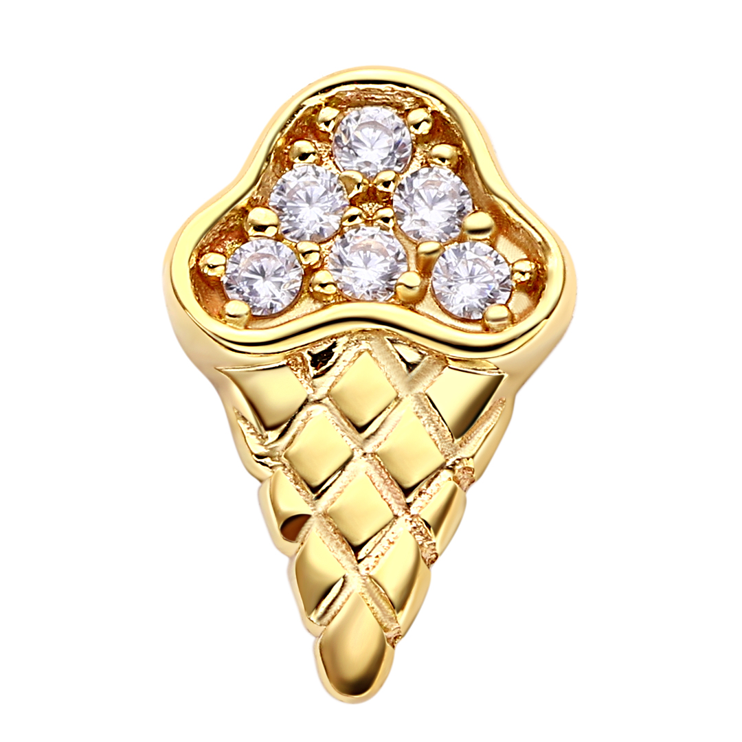 Eternal Metal 14k Solid Gold 5a Cz Paved Ice Cream Ear<000000>nose Piercing Navel<000000>tragus Jewelry Internally Threaded Ends Tops 4