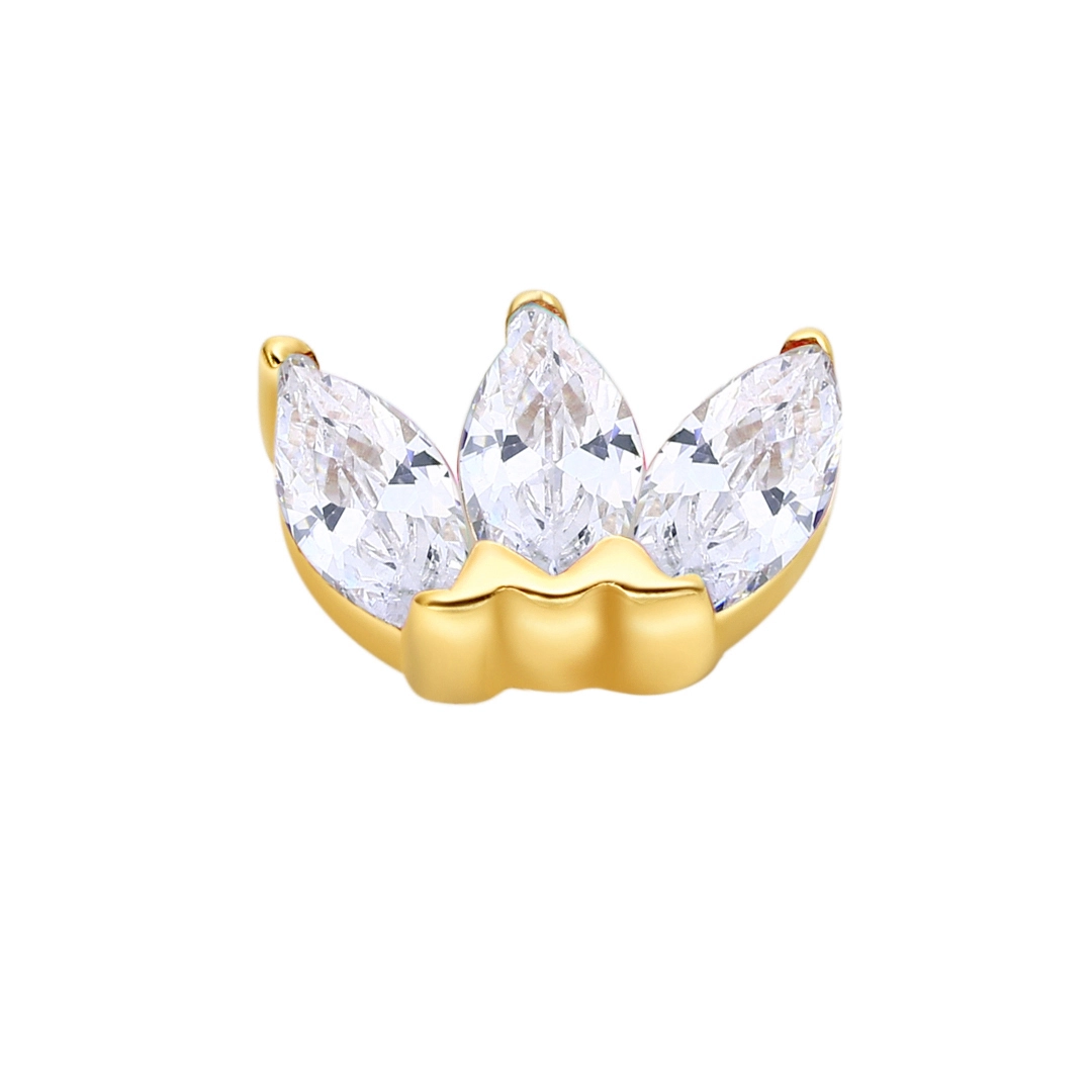 Eternal Metal 14k Solid Yellow Gold Rose Gold Cz Paved 3 Marquise Cut Nose&labret Piercing Jewelry Threadless Push In Ends Tops 1