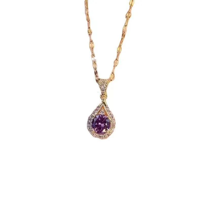 Wholesale High Quality Gold-plated Stainless Steel Water Drop Necklace Jewelry Luxury Cubic Zircon Water Drop Necklace Women 1