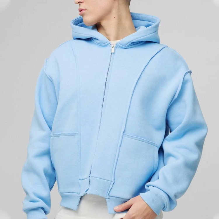 High Quality Custom Plain Hoodies Boxy Fit Unisex Heavyweight 400 Gsm Cropped 100% Cotton Washed Zip Up Hoodie Men 1