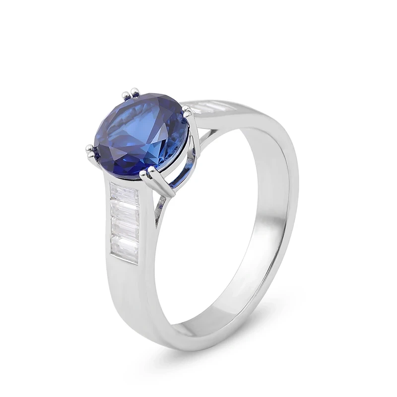 Fine Jewelry Lab Sapphire Blue 4carat Diamond Wedding Ring Solid White Gold Lab Sapphire Ring 1