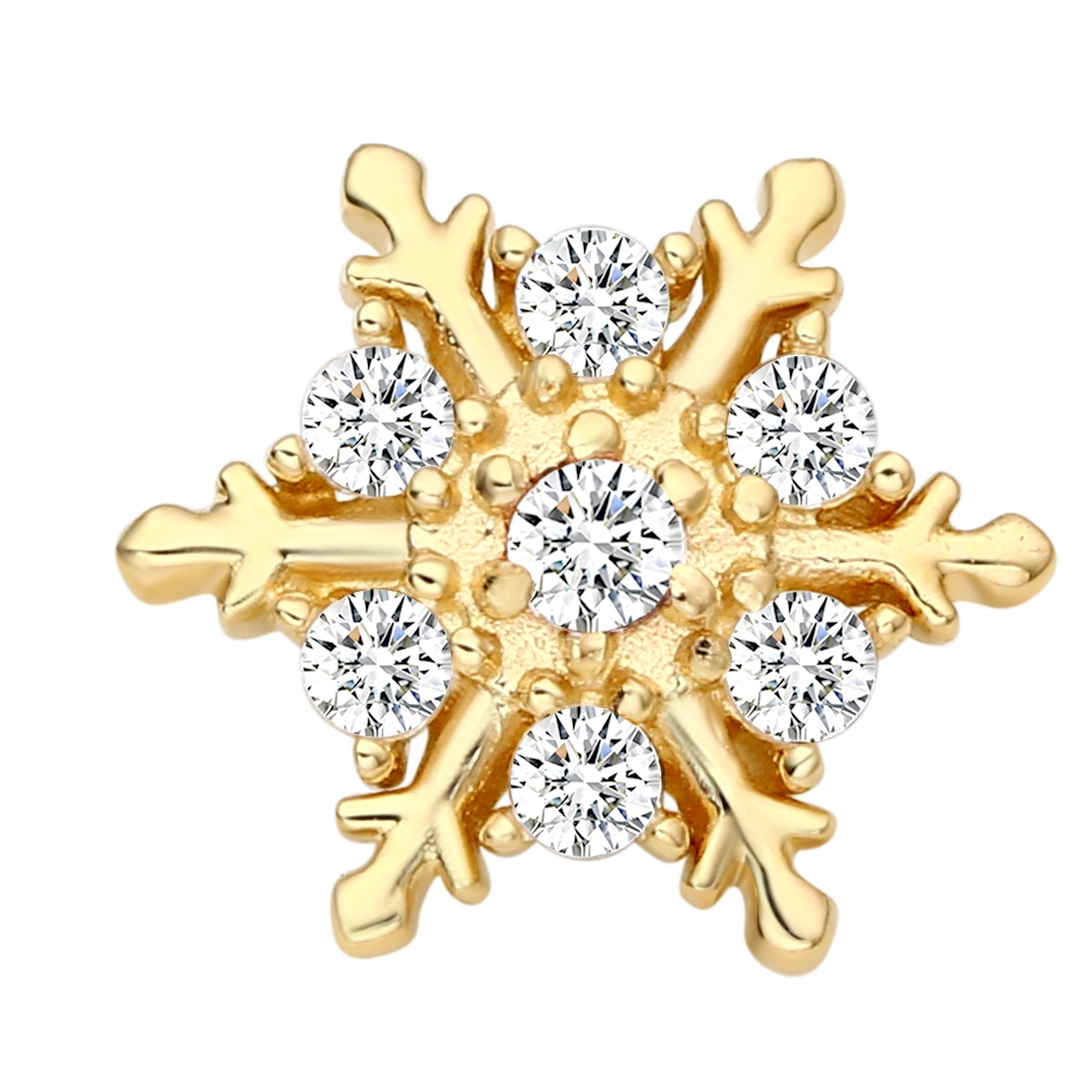Piercing en forme de flocon de neige en or massif 14 carats avec extrémités filetées internes. 1