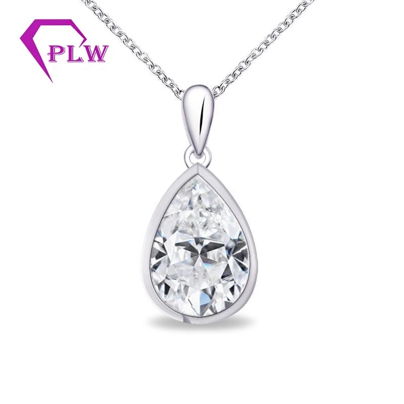 Design simple AU750 or blanc 4carat poire brillant coupé en diamant de diamant à la coupe brillant dans la lunette 1