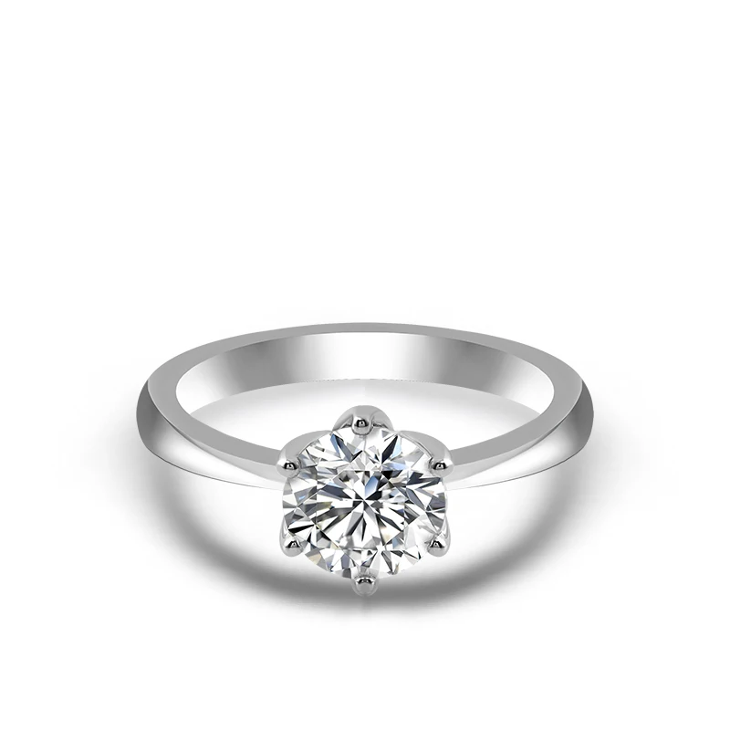 8 mm H<000000>a Dicke Pfeile in super niedriger Sechs-Zinken-Tulpenfassung Moissanit 10 Karat Weißgold Solitär Damen-Verlobungsring mit Diamant 9