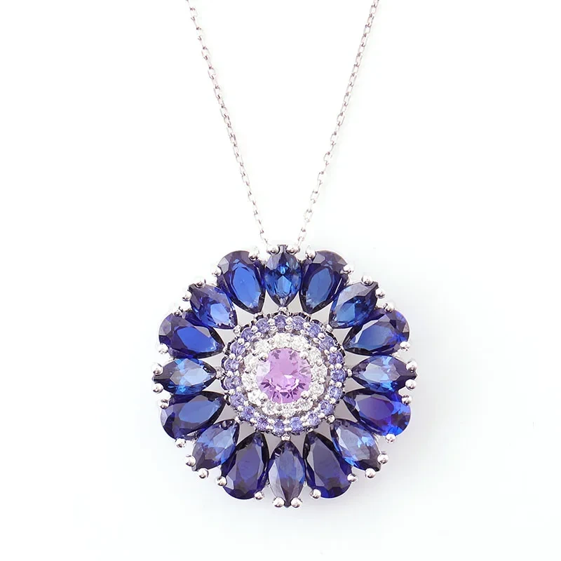 2025 New Style Custom Flower Cluster Pendant 925 Sterling Silver Blue Ladies Fashion Jewelry Pendant Gift 1