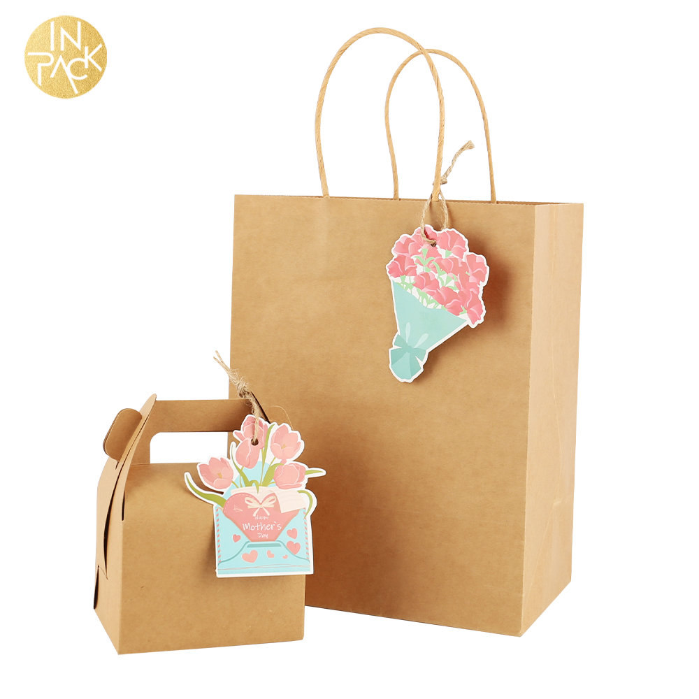 Luxury Brown Kraft Gift Bag with Tag - Customizable Size & Logo 4