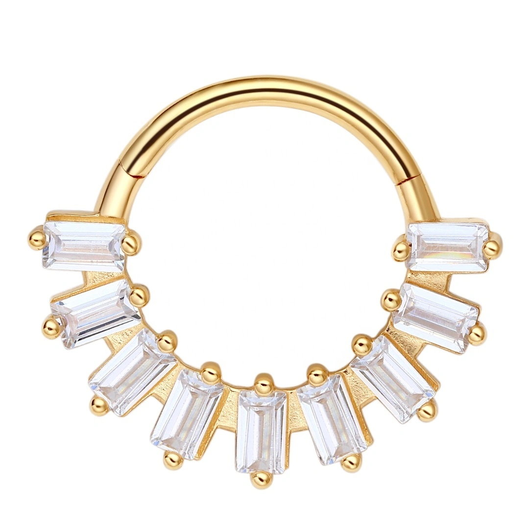 Eternal Metal 14k Solid Gold Front Facing Cz Hinged Segment Hoop Ring Piercing Jewelry 1