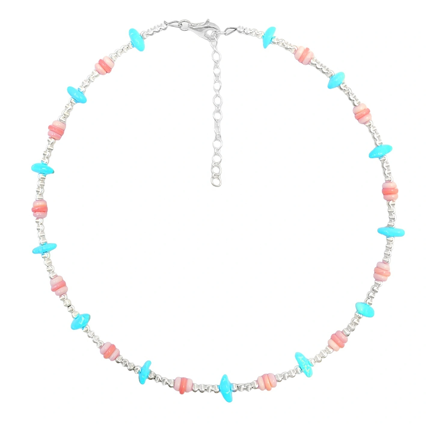Natural Pink Opal New Chinese Style Collar Natural Sterling Treatment Turquoise With Pink Shellfish Handmade Collar 1