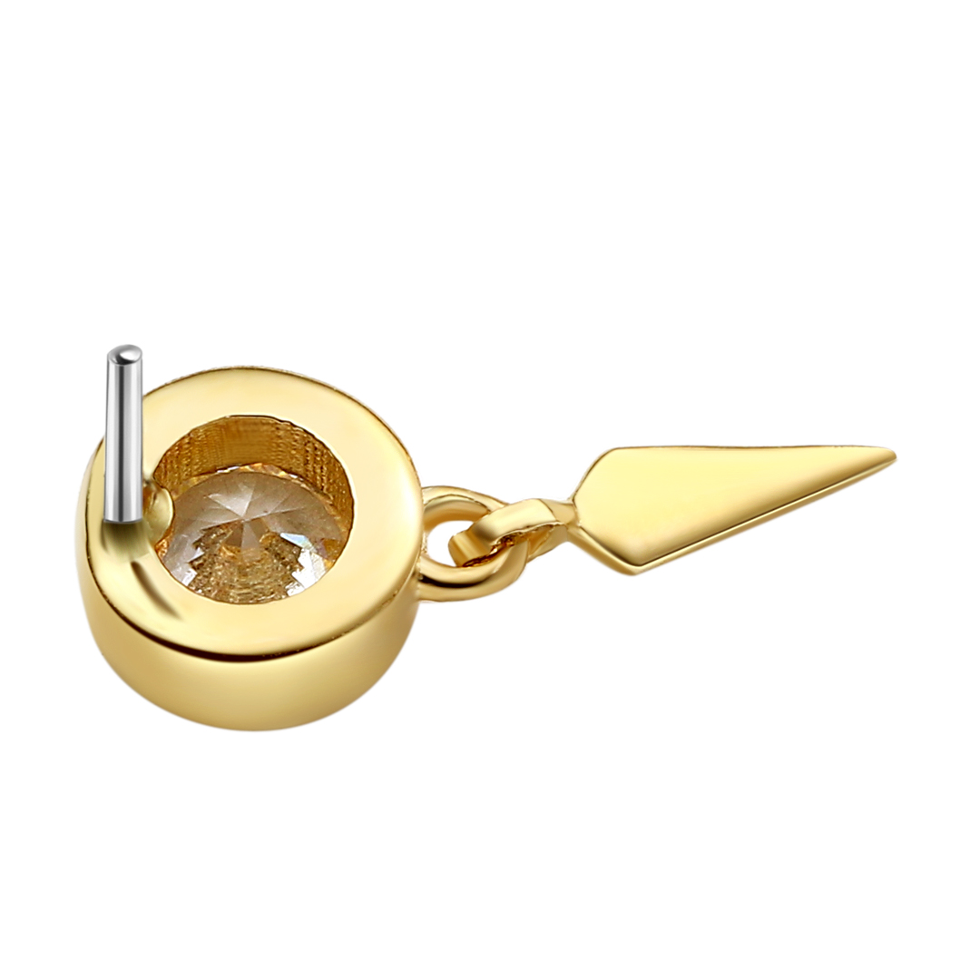 Eternal Metal 14k Solid Yellow Gold Cz Bezel Setting Cone Dangle Navel<000000>ear Piercing Nose Jewelry Threadless Push In Ends Tops 5