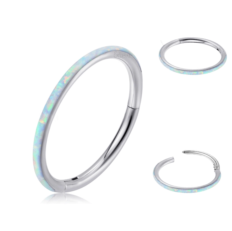 Synthetic Opal Set Outer Side Hinged Segment Hoop Rings Body Jewelry Eternal Metal 1.2mmastm F136 Titanium 16g Qingdao Steel 1