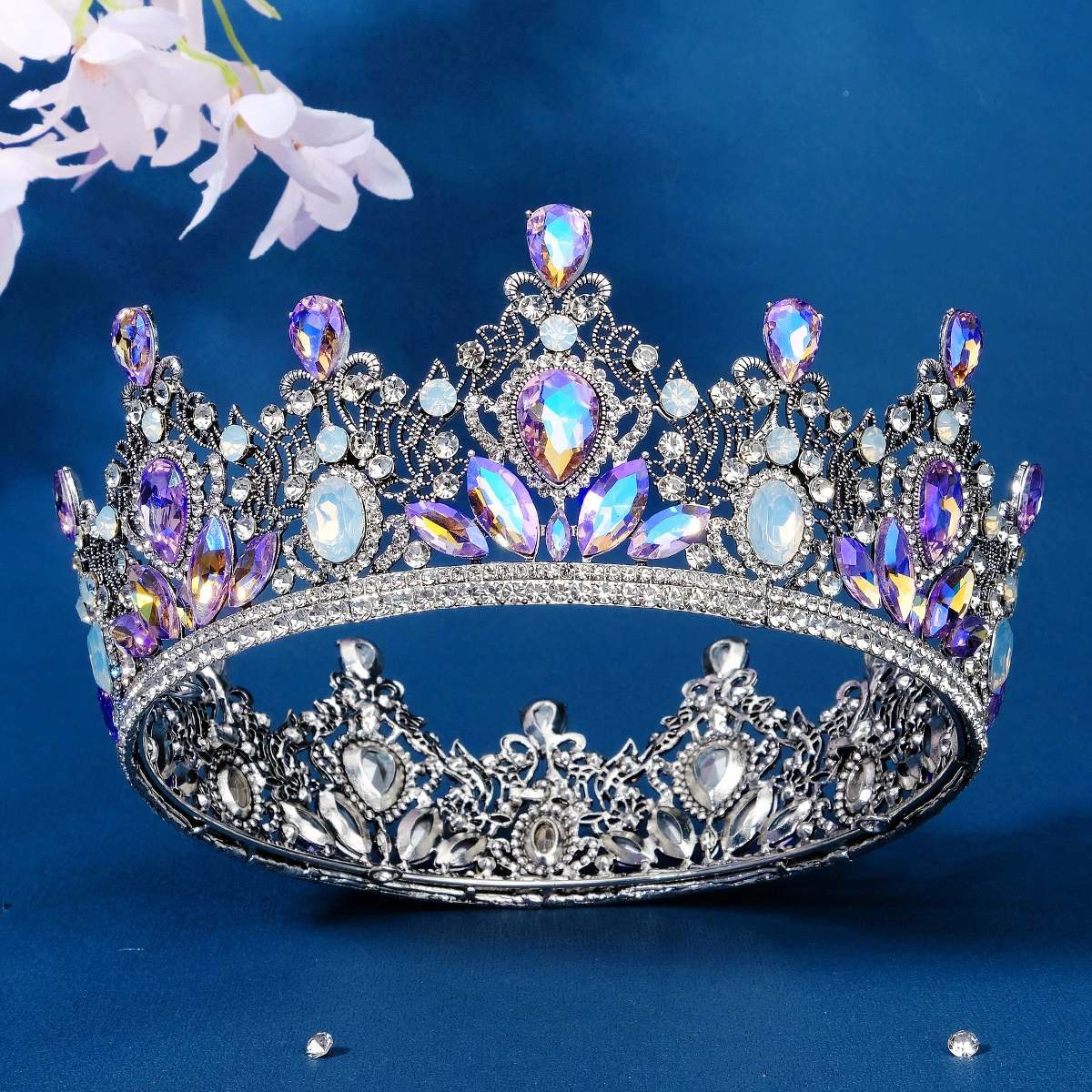 Rhinestone Crystal Tiara Retro Baroque Gemstone Crown 1