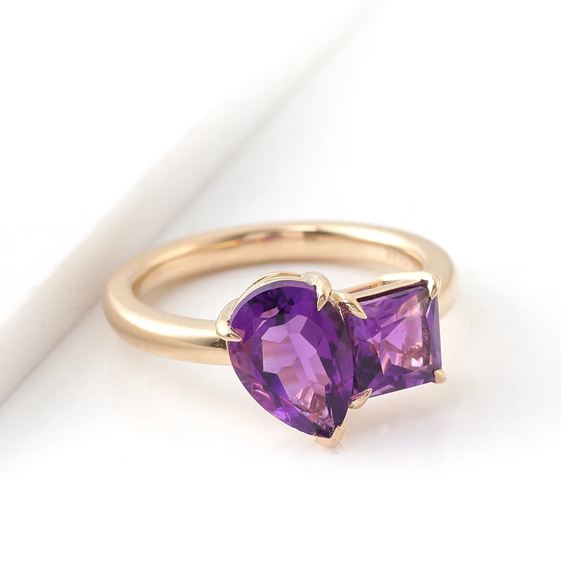 Gemstone Jewelry Two Tones Of Diamond Pear<000000>princess Cut Amethyst Engagement Ring In 14k Yellow 11