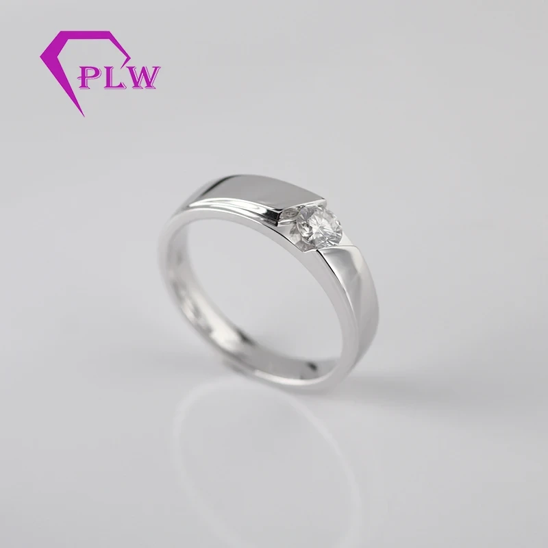 Design simple 14k or blanc 4 mm rond Moisanite man ring 1