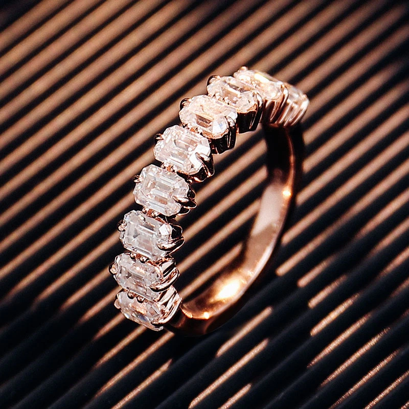 Anillo de oro rosa de lujo de 18 km Cut moissanite diamantes boda de boda anillos aniversario anillo de moissanite 1