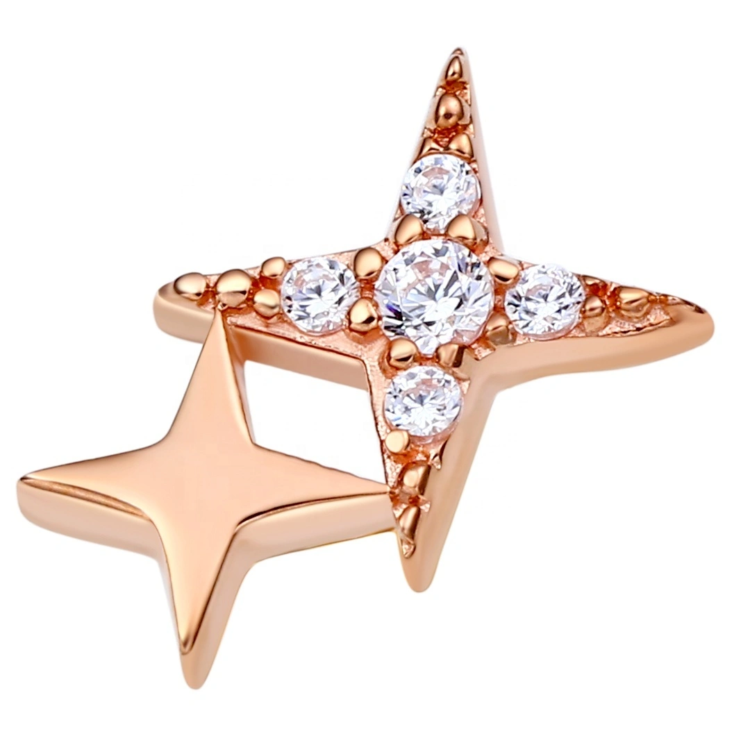 Eternal Metal 14k Solid Rose Gold Threadless Tops With Star Shaped Piercing Jewelry 1
