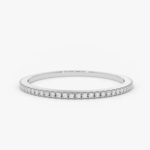 Micro Pave Eternity Diamond Ring 14k Band de bague de mariage en or 0,9 mm Round Moissanite Full Eternity Stacking Ring 1 mm Largeur 1