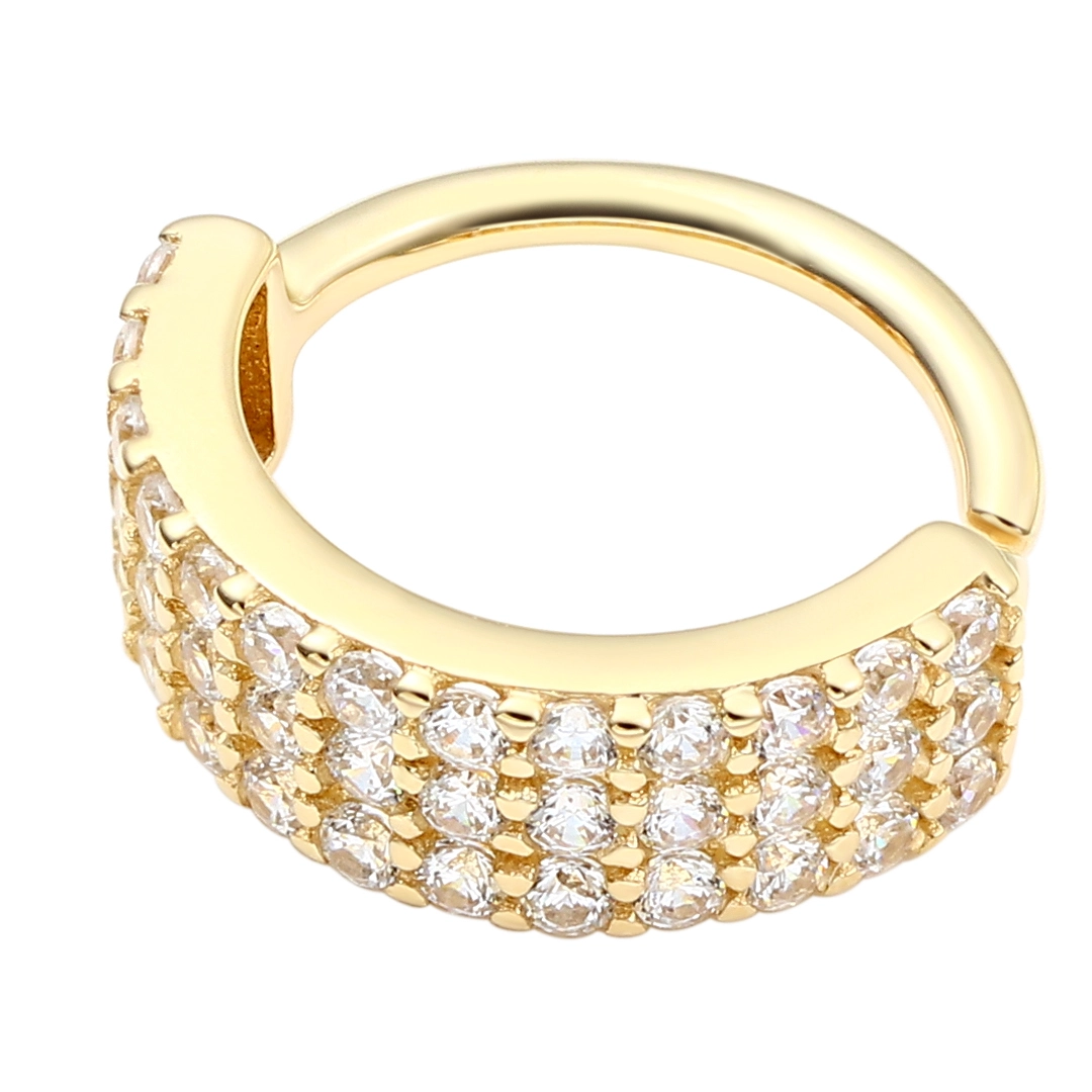 Eternal Metal 14k Solid Gold 3-row 5a Cz Paved Forward Facing Ear&nose Hoop Belly&labret Piercing Seamless Ring Jewelry 1