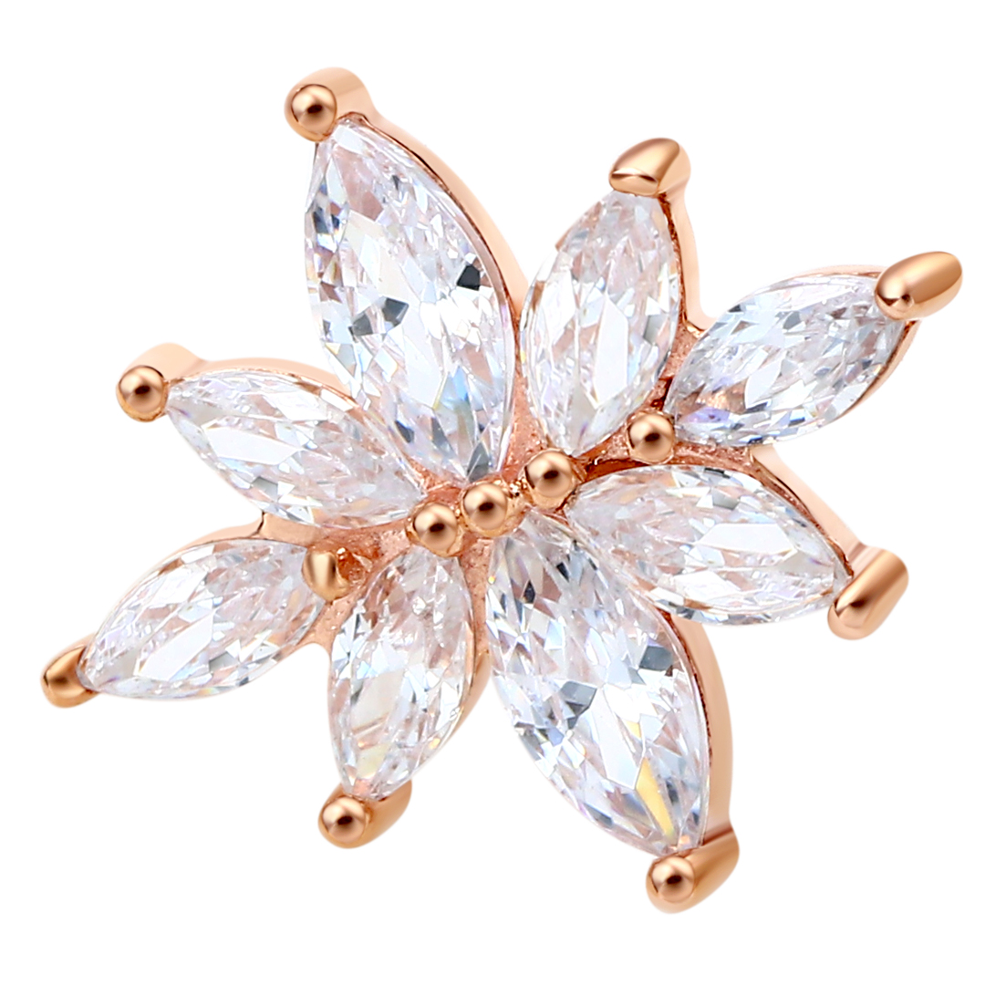 Eternal Metal 14k Solid Rose Gold Marquise Cut Cz Paved Flora Nose<000000>labret Ear Piercing Jewelry Threadless Push In Ends Tops 5