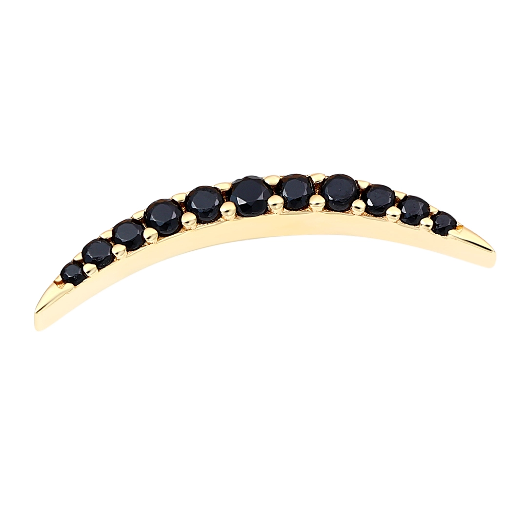 Eternal Metal 14k Solid Gold Paved Jet Clear Cz Crescent Moon Nose&earring Piercing Lip Jewelry Threadless Push In Ends Tops 1