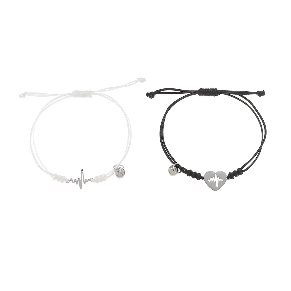 Valentine's Day A Pair Of Minimalist Couple Bracelets Heart Love Electrocardiogram Bracelet Jewelry For Lovers 1