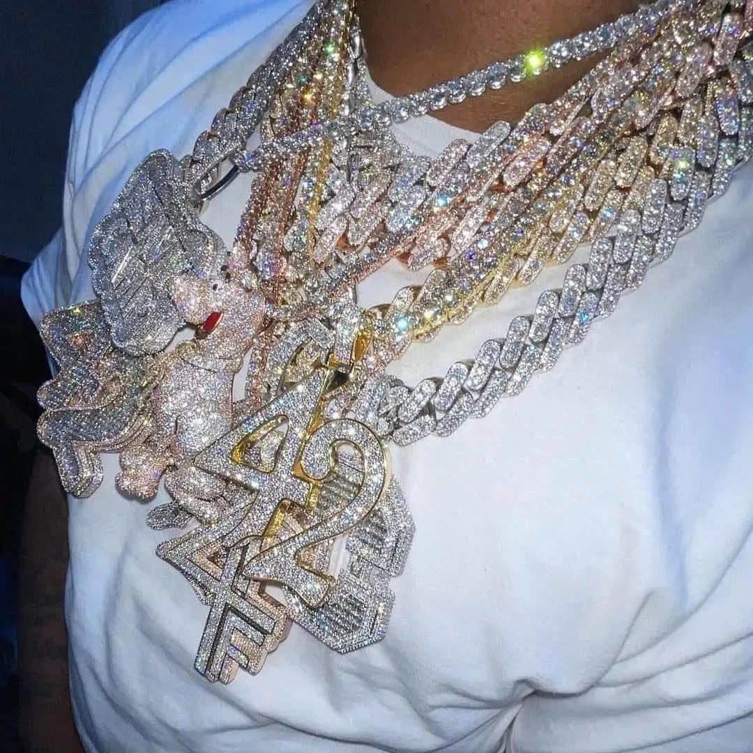 Benutzerdefinierte Schmuck VVS Moissanite Diamant Kubaner Linkkette Halskette Feiner Schmuck Moissanite Hip Hop Kubaner Linkkette 1