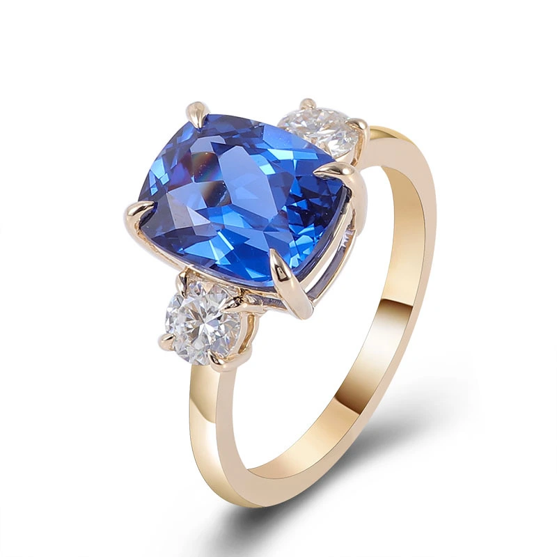 En gros de 14k Gold Blue Sapphire Ring Fine Bijoux Fashion Anneaux de naissance Gemone Gemone Classic Classic Design 1