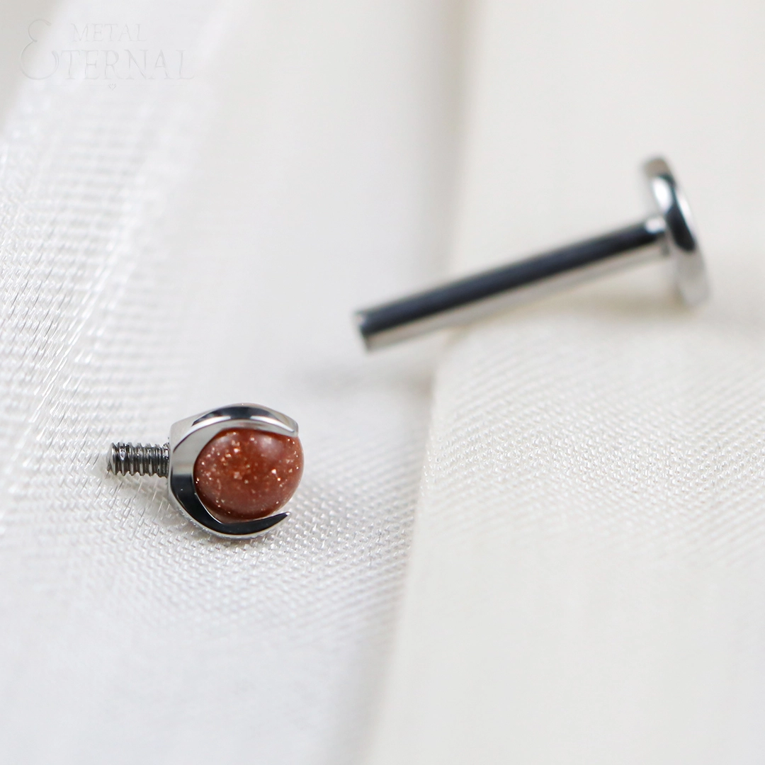 Eternal Astm F136 Titanium 3 Prong Set Gold Sand Ball Labret Piercing 1