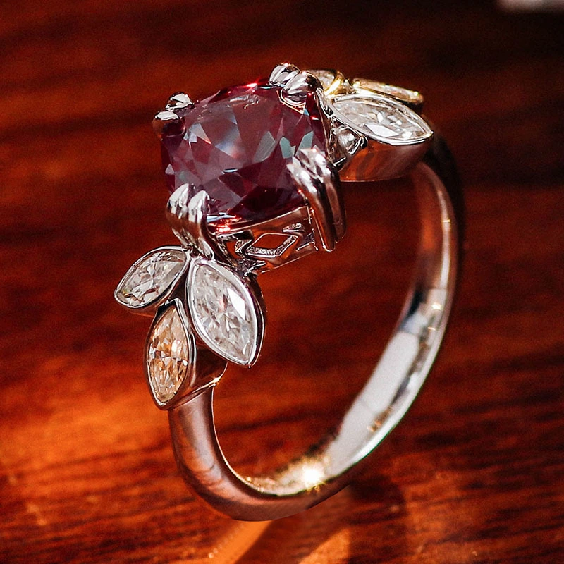 Coup de coussin en pierre principale 8 mm Alexandrite Gemstone Ring Classic Style 10k White Gold Ring Provence Gems Bijoux de la mode Anneaux 1